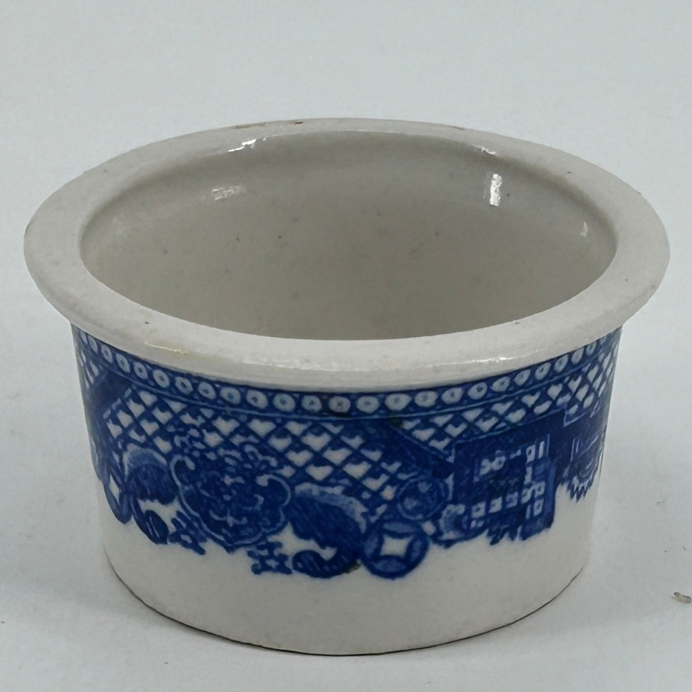 Vintage Blue Willow Transferware Ceramic Mini Ramekin Blue Toothpick White 2"